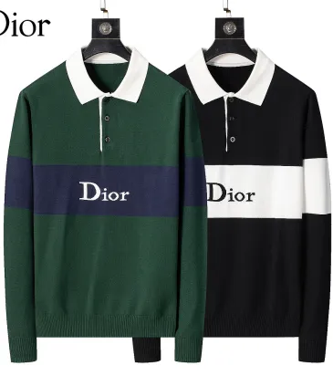 Dior Men Color Block Stripe Polo Knit Sweater Green, Black #B69144