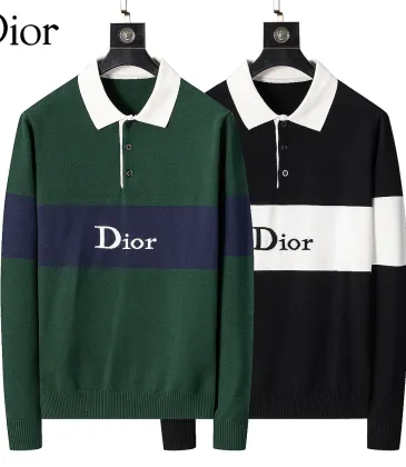 Dior Men Color Block Stripe Polo Knit Sweater Green, Black #B69144