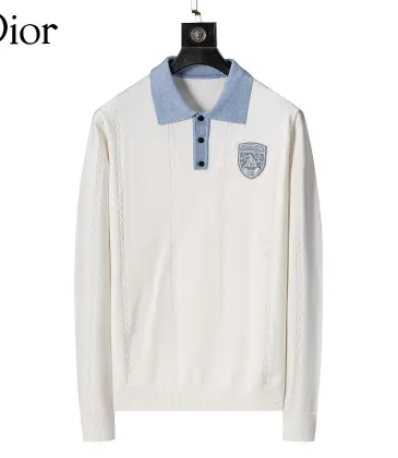 Dior Men Contrast Collar Polo Knit Sweater White, Black #B69137