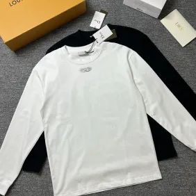 Dior Metal Tag Logo Crew‑Neck Long‑Sleeve Tee Black White #B67880