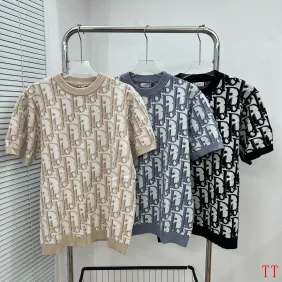 Dior Oblique Logo Jacquard Crewneck Short‑Sleeve Knit Top Black,Khaki,Blue #B68019