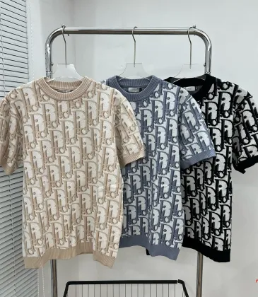 Dior Oblique Logo Jacquard Crewneck Short‑Sleeve Knit Top Black,Khaki,Blue #B68019