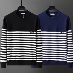 Dior Striped Crewneck Knit Sweater Black,Navy Blue #B68021