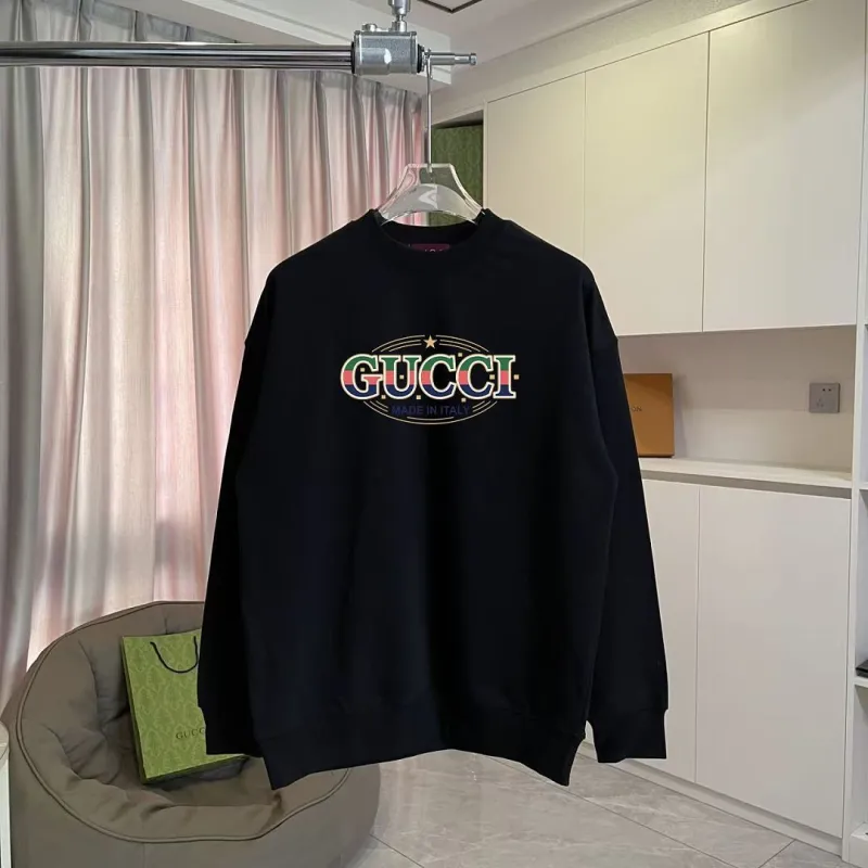 Gucci Vintage Colorful Logo Crew‑Neck Sweatshirt, Cream White, Black #B68050