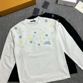 LV Monogram Allover Print Long Sleeve Tee, Black White #B67886