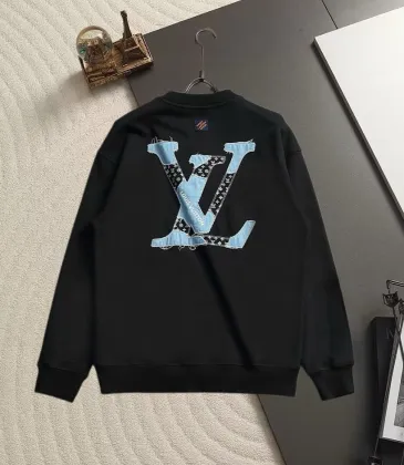 Brand L Denim‑Style LV Logo Crew Neck Pullover Sweatshirt For Men Solid Black #B67384