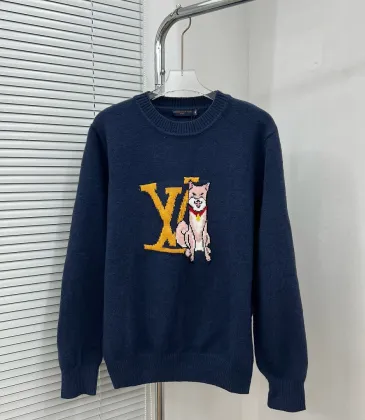 Brand L Dog Graphic LV Logo Crewneck Knit Sweater, Navy #B69198