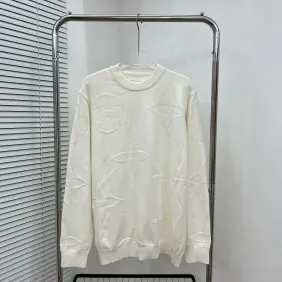 Brand L Embossed Monogram Crew Neck Knit Sweater White &amp; Black #B67650