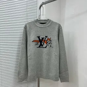 Brand L Fox Logo Knit Crewneck Sweater, Grey #B69196