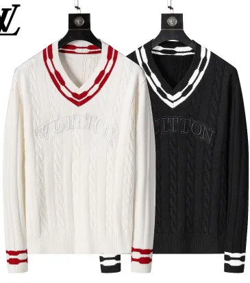 Brand L Men Cable Knit V-Neck Sweater White, Black #B69138