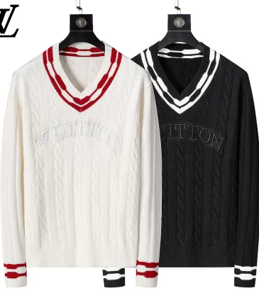 Brand L Men Cable Knit V-Neck Sweater White, Black #B69138
