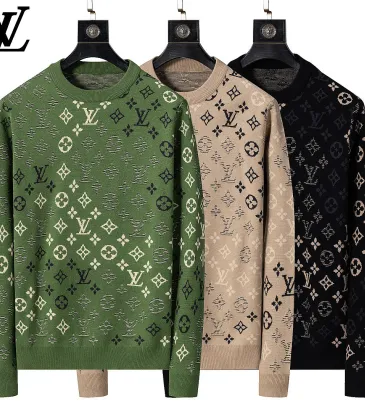 Brand L Men Monogram Jacquard Polo Knit Sweater Brown, Black #B69141