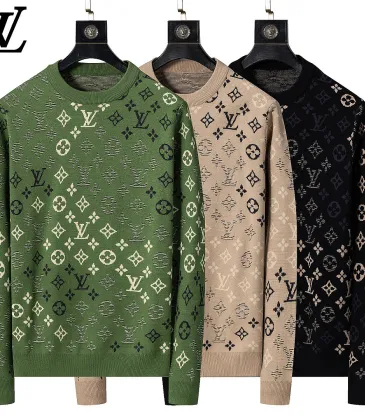 Brand L Men Monogram Jacquard Polo Knit Sweater Brown, Black #B69141