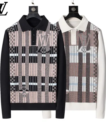 Brand L Men Plaid Jacquard Polo Knit Sweater White, Black #B69131