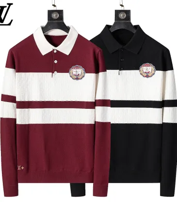 Brand L Men Striped Polo Knit Sweater Burgundy, Black #B69145