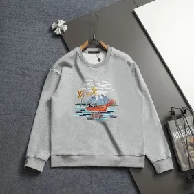 Brand L Sailboat Embroidery Crew‑Neck Sweatshirt Men Casual Pullover Top, Light Gray, Black #B67992 Brand L Sailboat Embroidery Crew‑Neck Sweatshirt Men Casual Pullover Top, Light Gray, Black #B67992