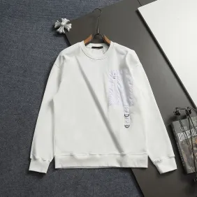 Brand L Tailored Splicing Craft Crew‑Neck Sweatshirt Men Casual Top, White, Black #B67994 Brand L Tailored Splicing Craft Crew‑Neck Sweatshirt Men Casual Top, White, Black #B67994