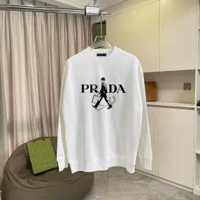 Prada Figure Graphic Print Crew‑Neck Sweatshirt, White, Black #B68072