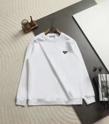 Prada Triangle Metal Logo Crew‑Neck Sweatshirt, White, Black #B68071