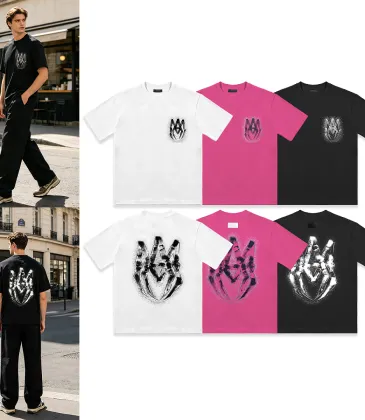 AMIRI Gothic Flame Logo Short Sleeve T‑Shirt, White Pink Black #B67858 AMIRI Gothic Flame Logo Short Sleeve T‑Shirt, White Pink Black #B67858