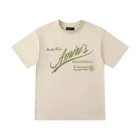 Amiri Hollywood Club Script Short‑Sleeve Tee, Beige, Black #B68066