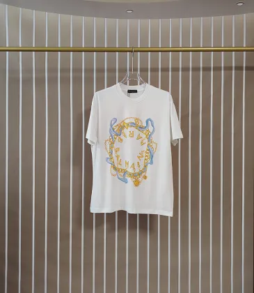 Balmain Paris White/Black T Shirt with Gold Chain and Blue Ribbon Circular Graphic Design for Men #A54257 Balmain Paris White/Black T Shirt with Gold Chain and Blue Ribbon Circular Graphic Design for Men #A54257