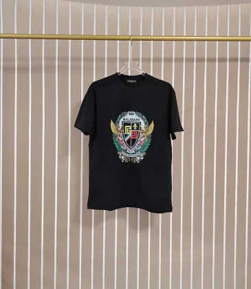 Balmain Paris White/Black T Shirt with Gold Chain and Blue Ribbon Circular Graphic Design for Men #A54258 Balmain Paris White/Black T Shirt with Gold Chain and Blue Ribbon Circular Graphic Design for Men #A54258