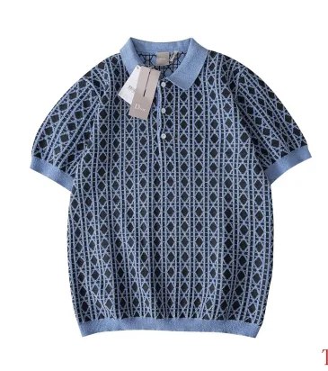 Dior Check Jacquard Wool Knit Short Sleeve Polo Shirt, Blue #B68867