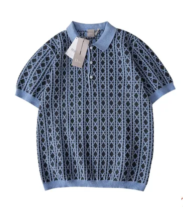 Dior Check Jacquard Wool Knit Short Sleeve Polo Shirt, Blue #B68867 Dior Check Jacquard Wool Knit Short Sleeve Polo Shirt, Blue #B68867