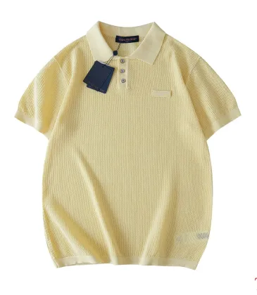 Brand L Emblem Patch Button Short Sleeve Polo Shirt, Light Yellow #B68862 Brand L Emblem Patch Button Short Sleeve Polo Shirt, Light Yellow #B68862