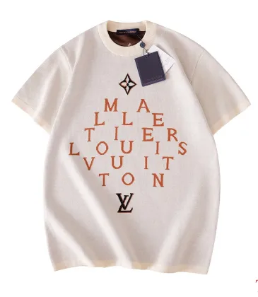 Brand L Gradient Jacquard Knit Short Sleeve Tee, Off White Orange Letter #B68864 Brand L Gradient Jacquard Knit Short Sleeve Tee, Off White Orange Letter #B68864