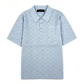 LV Hollow‑Out Jacquard Knit Short‑Sleeve Polo Shirt #B67479