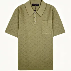 LV Hollow‑Out Jacquard Knit Short‑Sleeve Polo Shirt #B67480