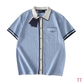 Brand L SS26 Waffle Contrast Short Sleeve Knit Shirt, Light Blue #B68869