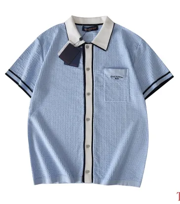 Brand L SS26 Waffle Contrast Short Sleeve Knit Shirt, Light Blue #B68869