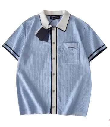  SS26 Waffle Contrast Short Sleeve Knit Shirt, Light Blue #B68869