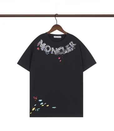 Moncler White/Black T Shirt with Paint Splatter Details and Artistic Logo Graphic on the Collar Area #A54256 Moncler White/Black T Shirt with Paint Splatter Details and Artistic Logo Graphic on the Collar Area #A54256