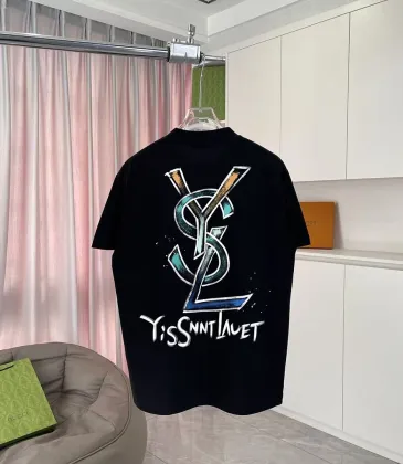 YSL Front Back Logo Graphic Print Crew Neck Cotton Casual T‑Shirt, 4 Colors #B67398