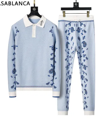 Casablanca Men Paisley Jacquard Polo Knit Tracksuit Light Blue, Black #B69136