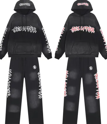 Hellstar Hoodie &amp; Pants 2 Piece Set Red Gothic Print Washed Black #B68597