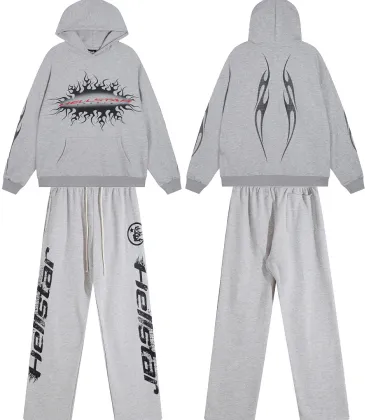 Hellstar Hoodie &amp; Wide Leg Pant 2 Piece Set Flame Graphic Heather Grey, Black #B68598