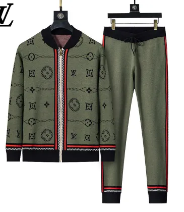 Brand L Men Full Zip Monogram Knit Tracksuit Olive Green, Black #B69133