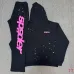 Sp5der Splatter Print Hoodie Sweatpants 2‑Piece Tracksuit, Black, White #B67982