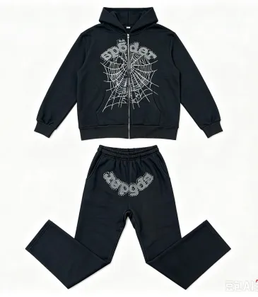 Spider‑5 Black Rhinestone Spider‑Web Zip‑Up Hoodie &amp; Flare Pant Set #B67981