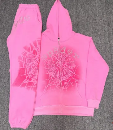Spider‑5 Fleece‑Lined Spider‑Web Zip‑Up Hoodie &amp; Jogger Set, Hot Pink #B67979