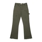 Gallery Dept Olive Green Flared Jeans Distressed Military Inspired Denim #A45147 Gallery Dept Olive Green Flared Jeans Distressed Military Inspired Denim #A45147