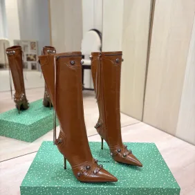 Balenciaga Cagole Studded Pointed‑Toe Over‑The‑Knee Boots 9.5cm Heel #B68383
