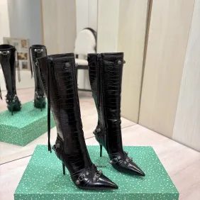 Balenciaga Cagole Studded Pointed‑Toe Over‑The‑Knee Boots 9.5cm Heel #B68384