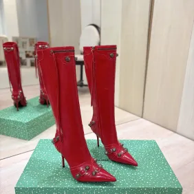 Balenciaga Cagole Studded Pointed‑Toe Over‑The‑Knee Boots 9.5cm Heel #B68385