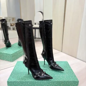 Balenciaga Cagole Studded Pointed‑Toe Over‑The‑Knee Boots 9.5cm Heel #B68386